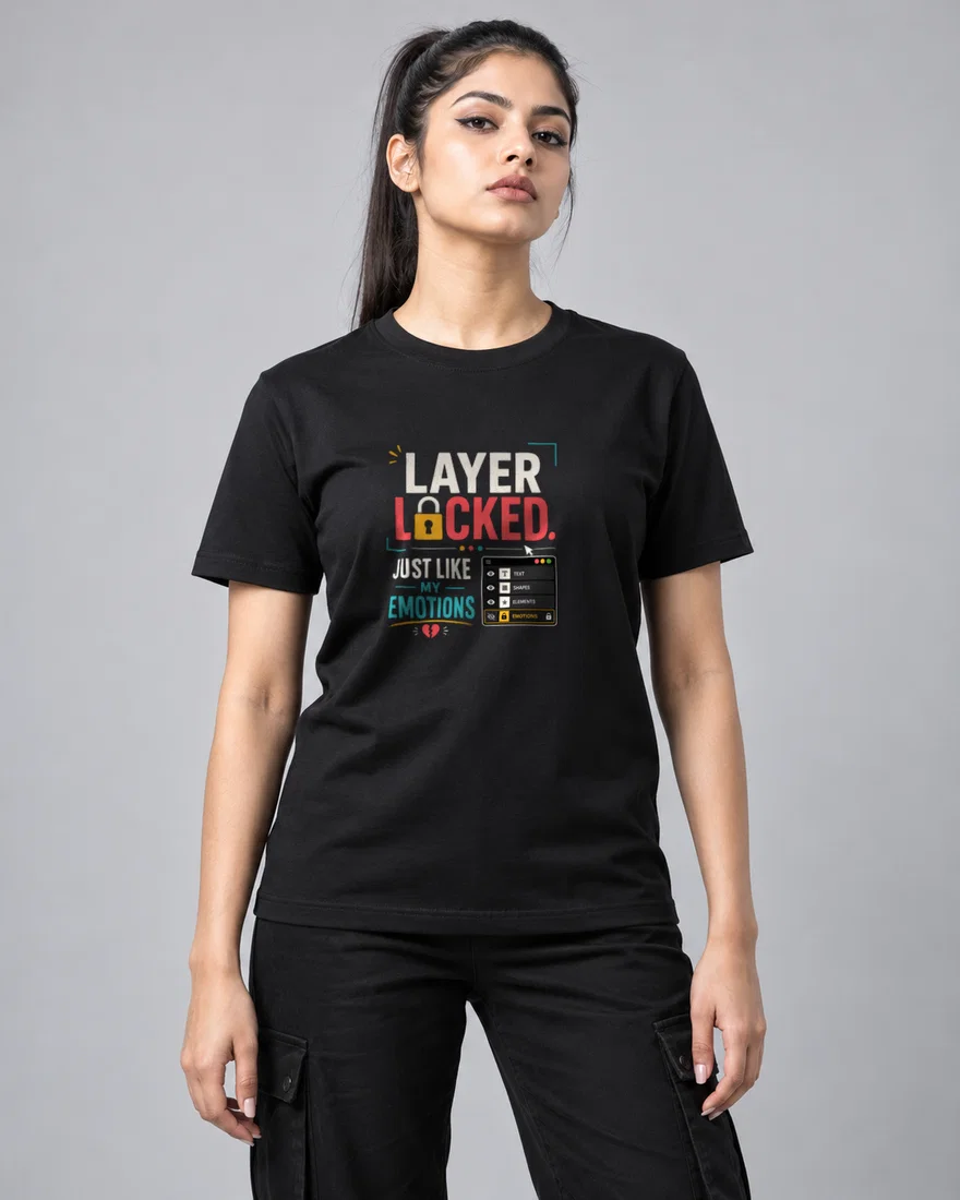 Layer Locked. Just Like My Emotions printed T-shirt, black