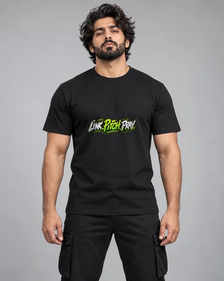 Link. Pitch. Pray printed T-shirt for men and women