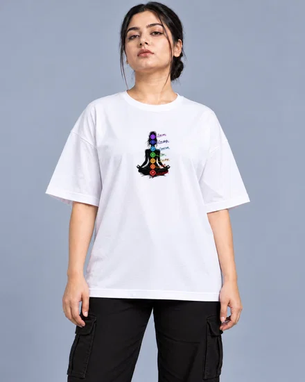 Meditating Chakra Affirmations Silhouette printed T-shirt for women