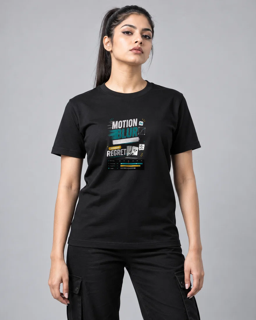 Motion blur fixes everything. Including regret printed T-shirt, black