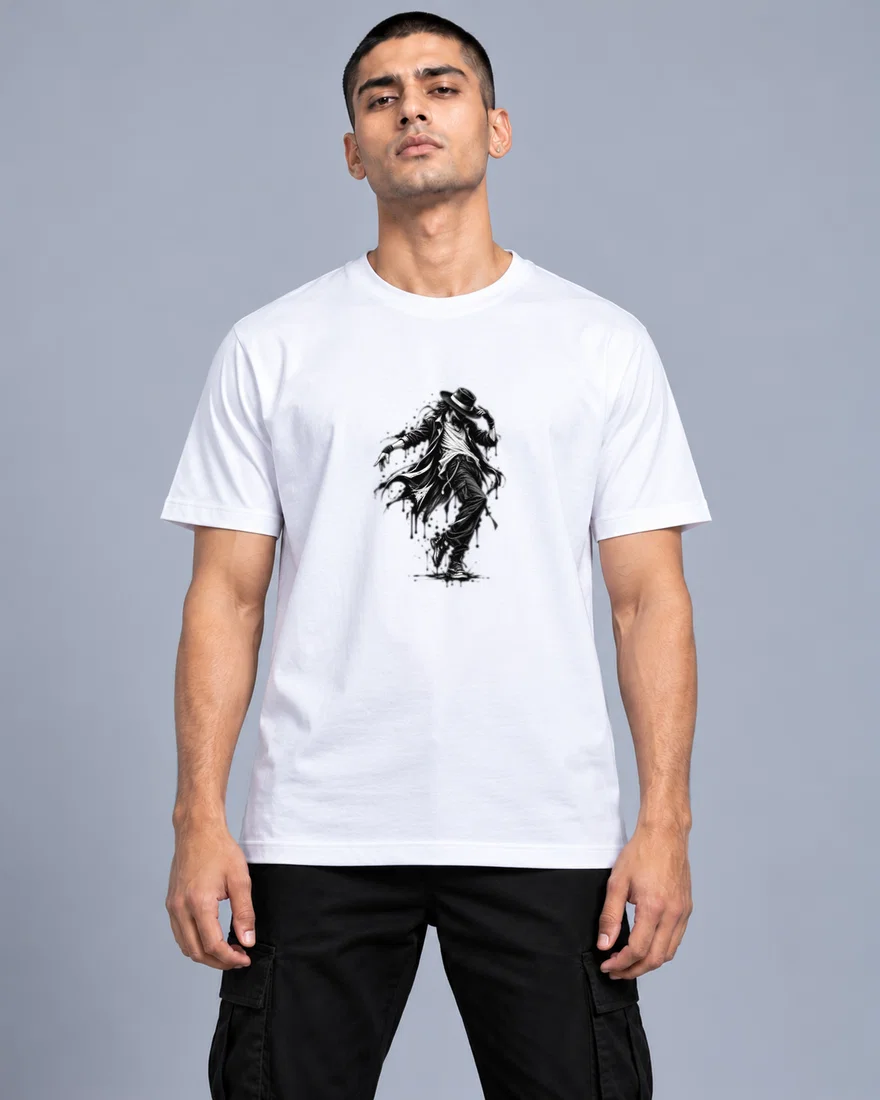 Mysterious Ink-Splashed Street Dancer printed T-shirt, white