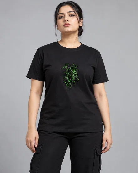 Neon Green Masked Hero Leaping Forward printed T-shirt for women