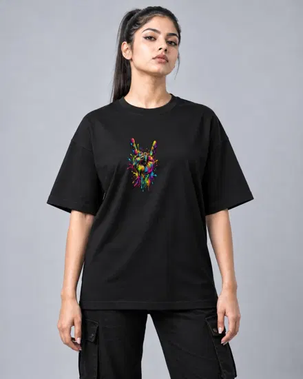 Neon Rock On Hand printed T-shirt for men and women