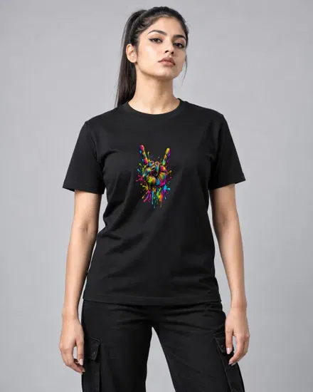 Neon Rock On Hand printed T-shirt for men and women