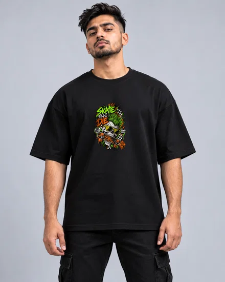 Neon Skate Punk Skull Sticker printed T-shirt for men and women