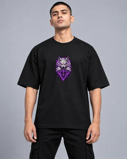 Neon Wolf And Triangle Sigil printed T-shirt for men and women