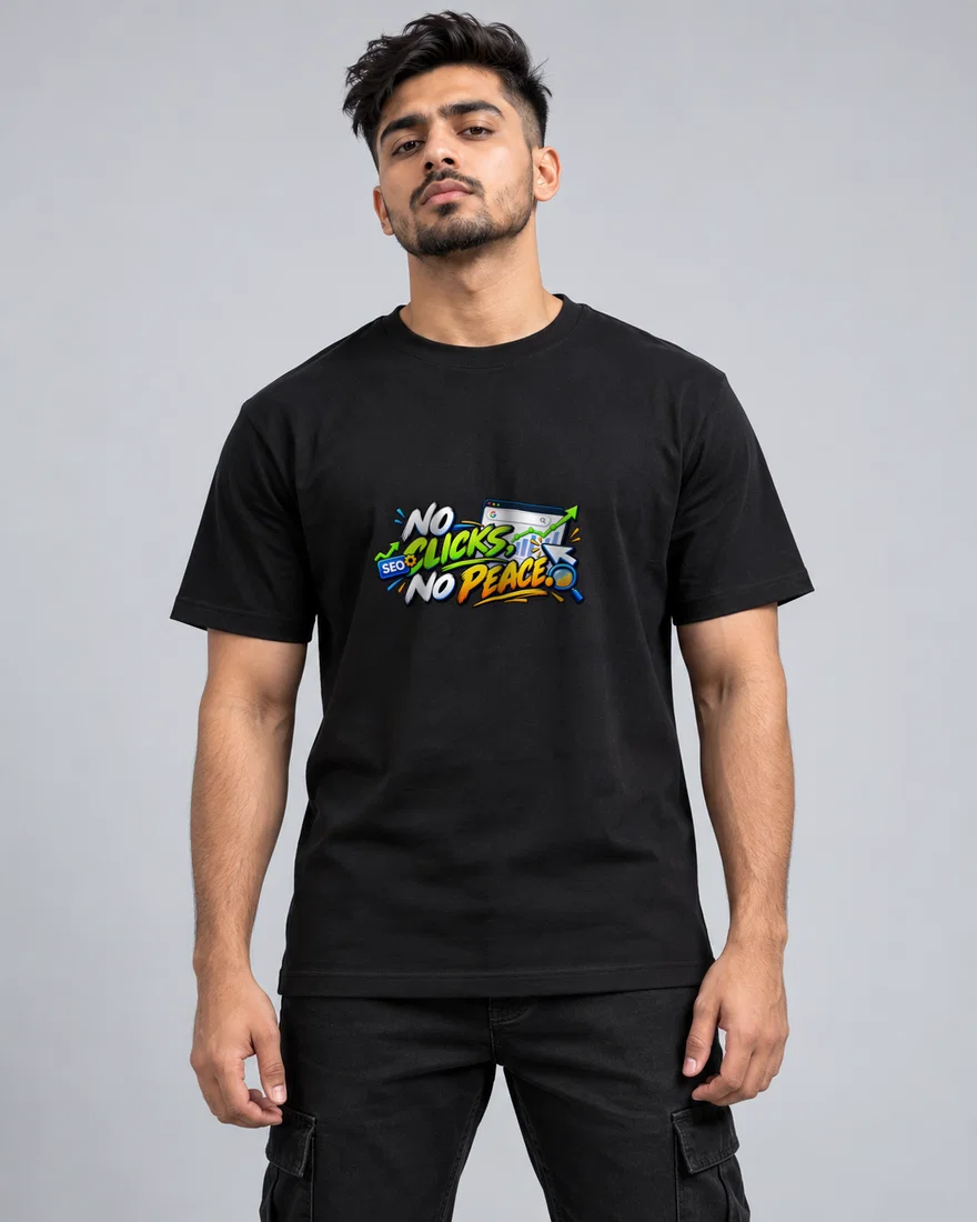 No Clicks, No Peace printed T-shirt, black