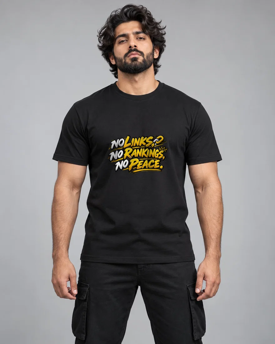 No Links, No Rankings, No Peace printed T-shirt, black