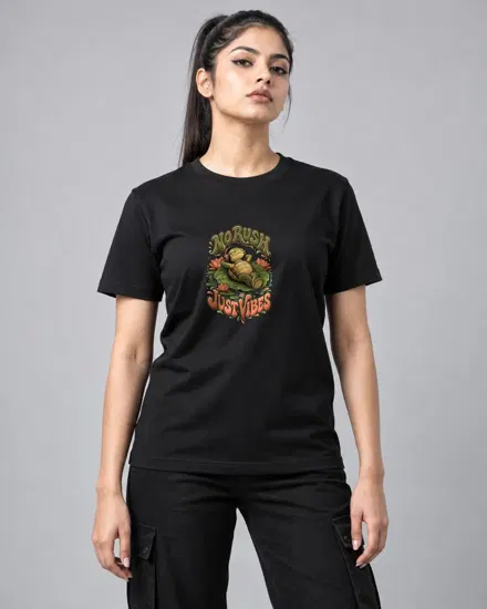 No Rush Turtle Vibes printed T-shirt for men and women