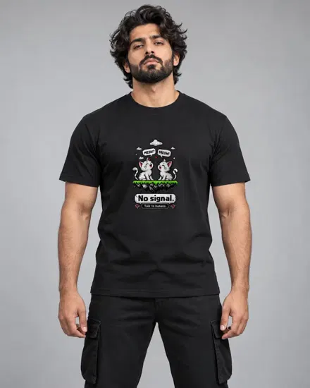 No Signal Pixel Cats printed T-shirt for men