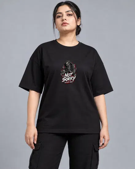 Not Sorry Hooded Skull printed T-shirt for men and women