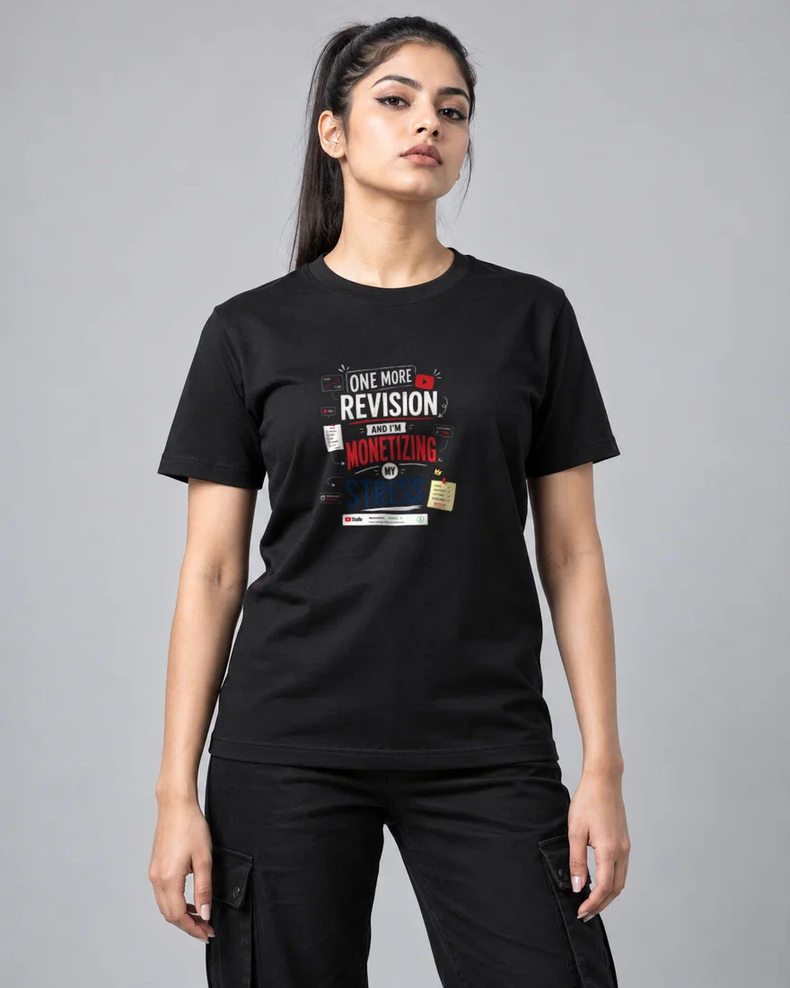 One more revision and I'm monetizing my stress printed T-shirt, black