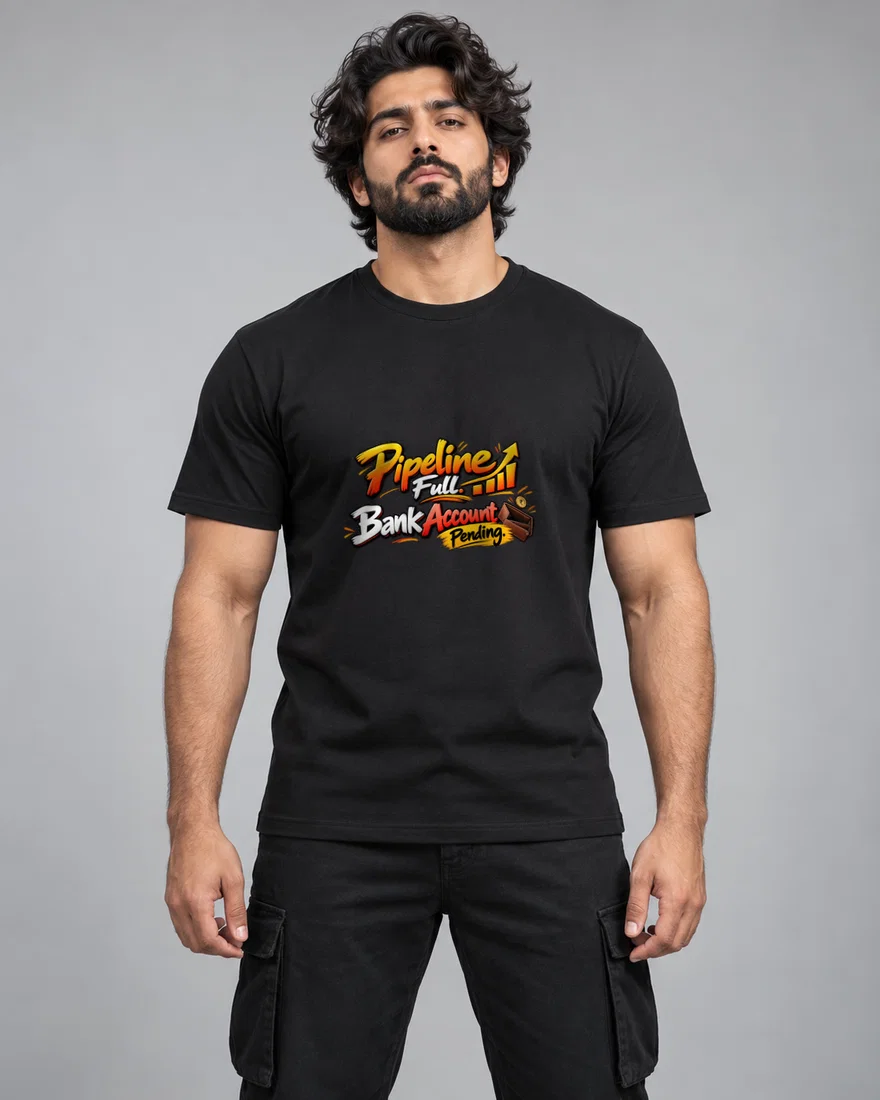 Pipeline Full. Bank Account Pending printed T-shirt, black