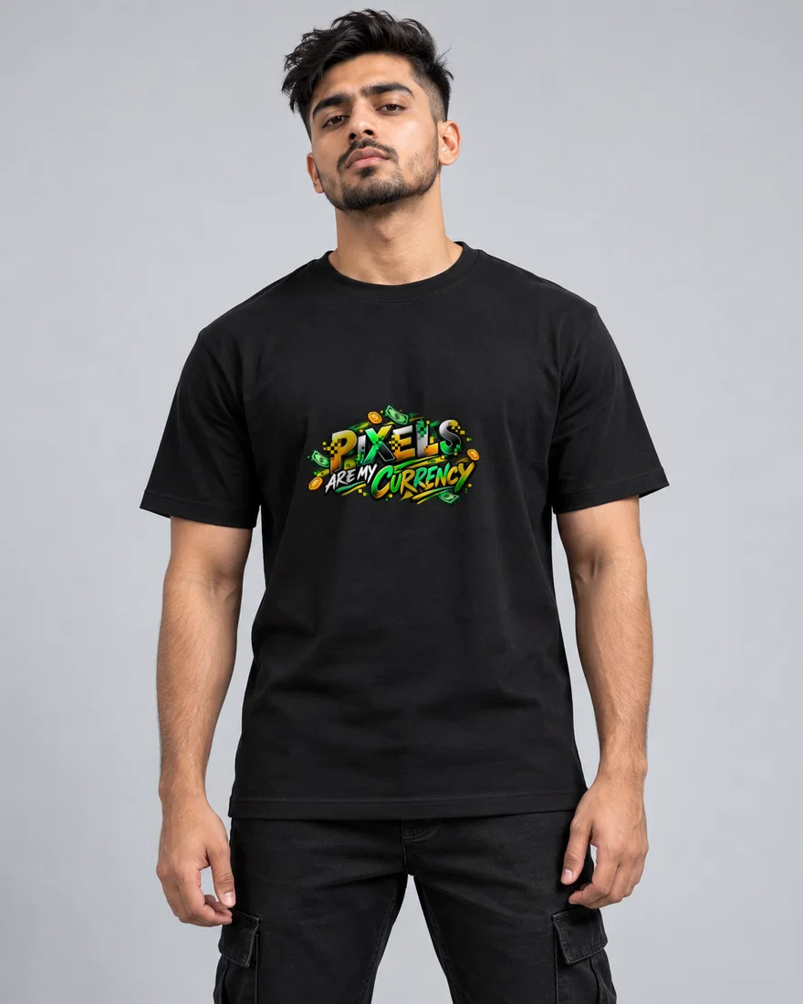 Pixels Are My Currency printed T-shirt, black