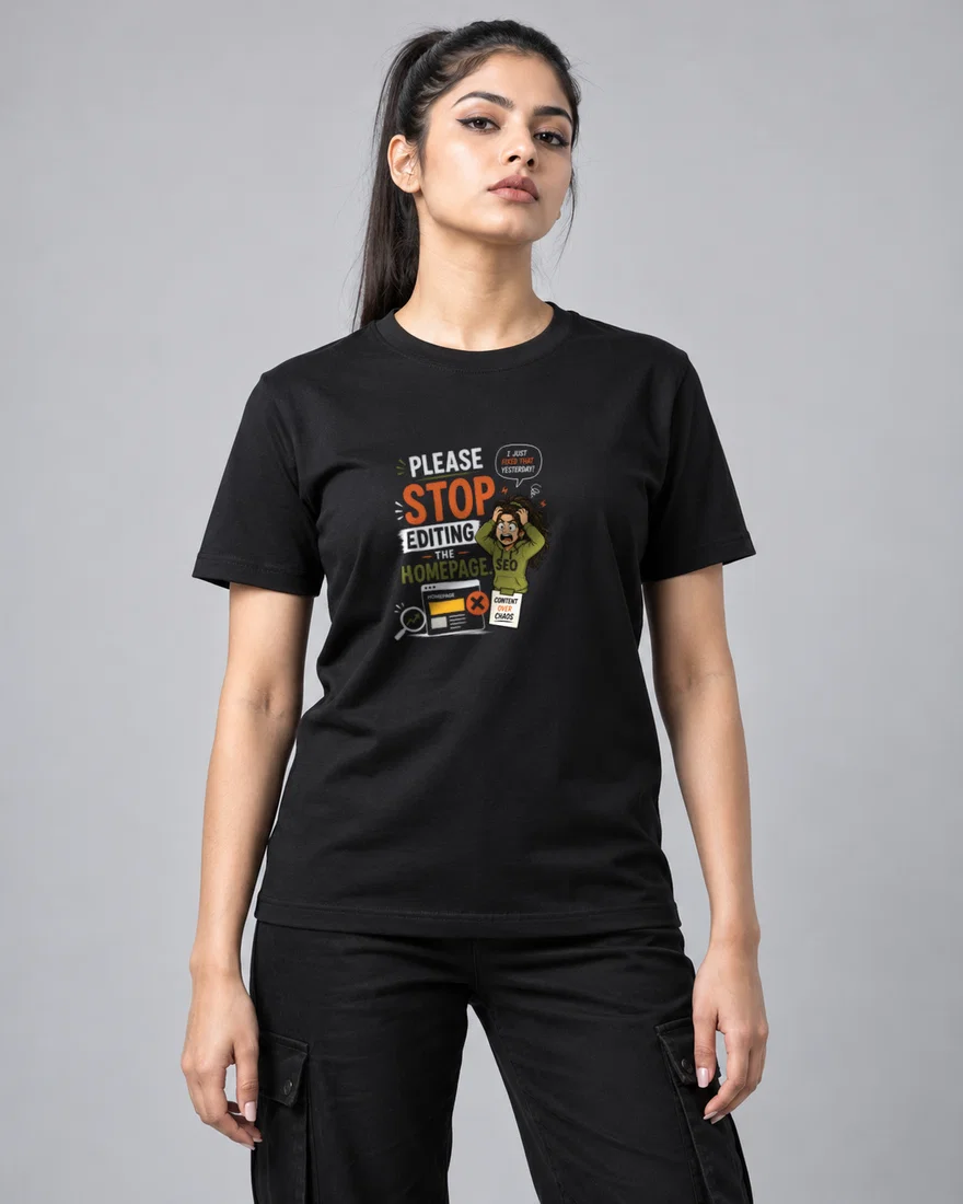 Please Stop Editing the Homepage printed T-shirt, black