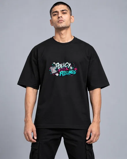 Policy Over Feelings printed T-shirt for men and women