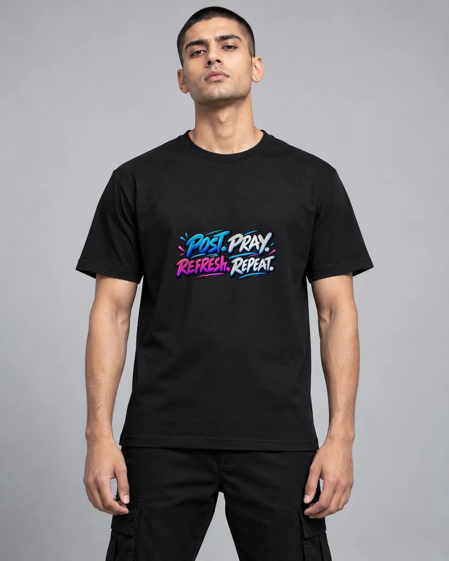 Post. Pray. Refresh. Repeat printed T-shirt, black