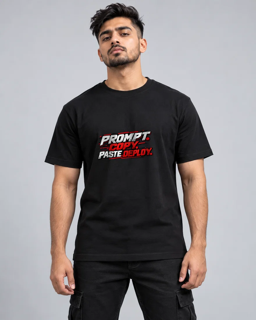 Prompt. Copy. Paste. Deploy printed T-shirt, black