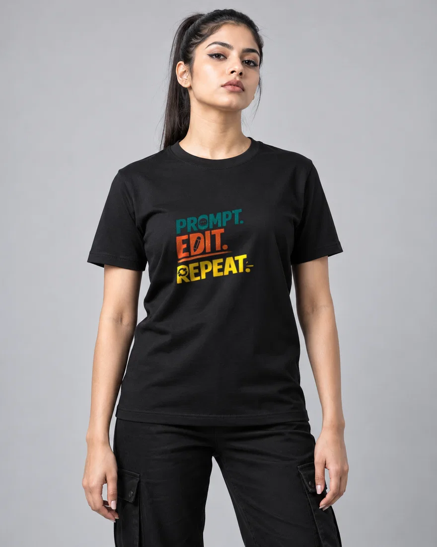 Prompt. Edit. Repeat printed T-shirt, black