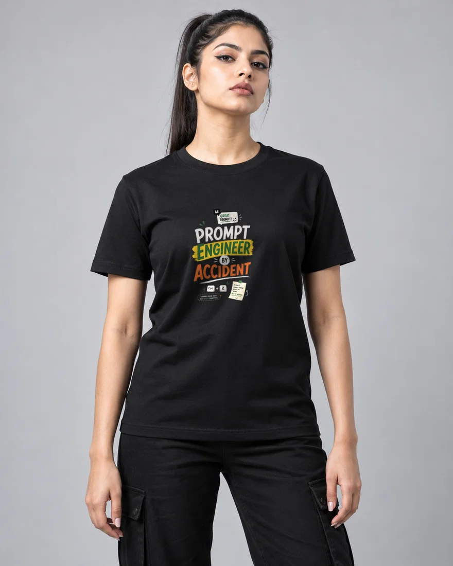 Prompt Engineer by Accident printed T-shirt, black
