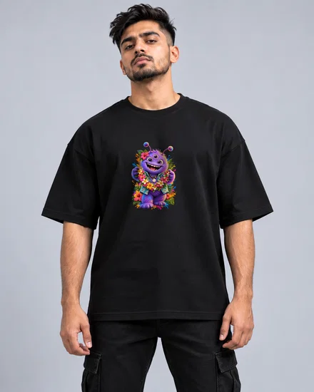 Purple Three-Eyed Monster In Hawaiian Shirt printed T-shirt for men and women