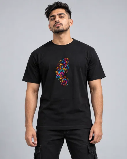Rainbow Glossy Baroque Flourish printed T-shirt for men