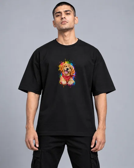 Rainbow Splash Golden Retriever Puppy printed T-shirt for men and women