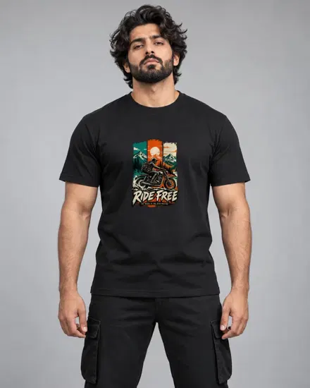 Ride Free Mountain Biker printed T-shirt for men