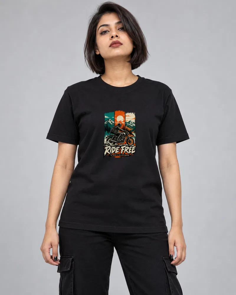 Ride Free Mountain Biker printed T-shirt, black