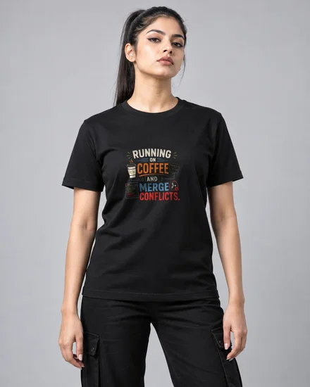 Running On Coffee And Merge Conflicts printed T-shirt for men and women