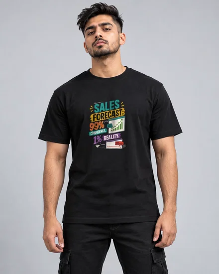Sales Forecast 99% Confidence, 1% Reality printed T-shirt for men