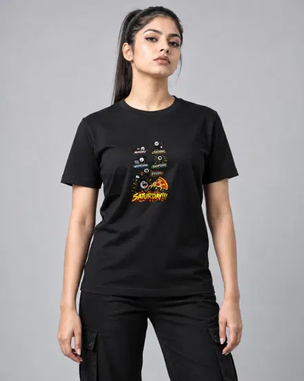 Saturday Pizza Mood printed T-shirt for men and women