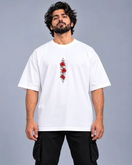 Scarlet Hibiscus Filigree Tattoo Ornament printed T-shirt for men and women