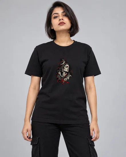 Serene Shiva With Crescent Moon And Serpent printed T-shirt for women