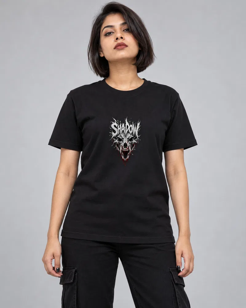 Shadow Wolf Skull printed T-shirt, black