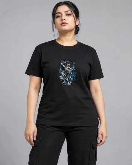 Shiva's Cosmic Dance In Blue printed T-shirt for women