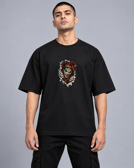 Sinister Jester Bursting Through Paper printed T-shirt for men and women