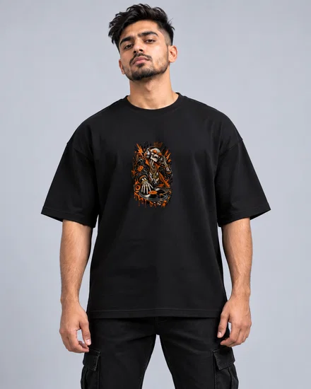 Skeletal DJ Street Art Scratch Set printed T-shirt for men and women