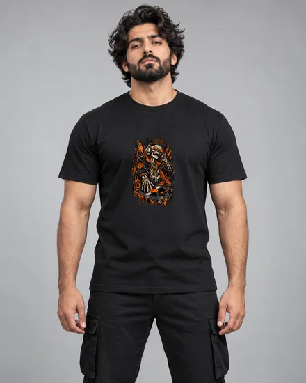 Skeletal DJ Street Art Scratch Set printed T-shirt for men