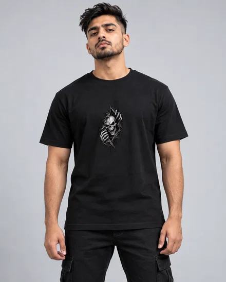Skull Breaking Through Torn Shadows printed T-shirt for men