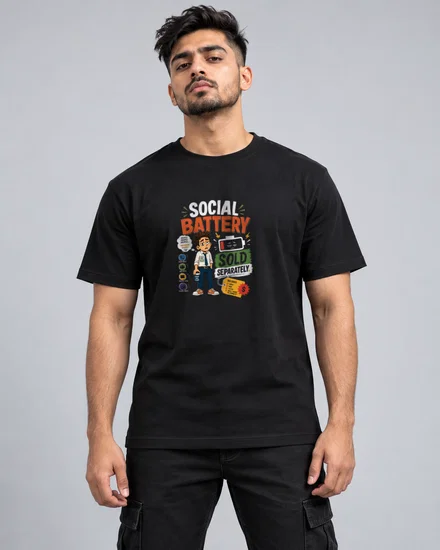 Social Battery Sold Separately. (Black) printed T-shirt for men