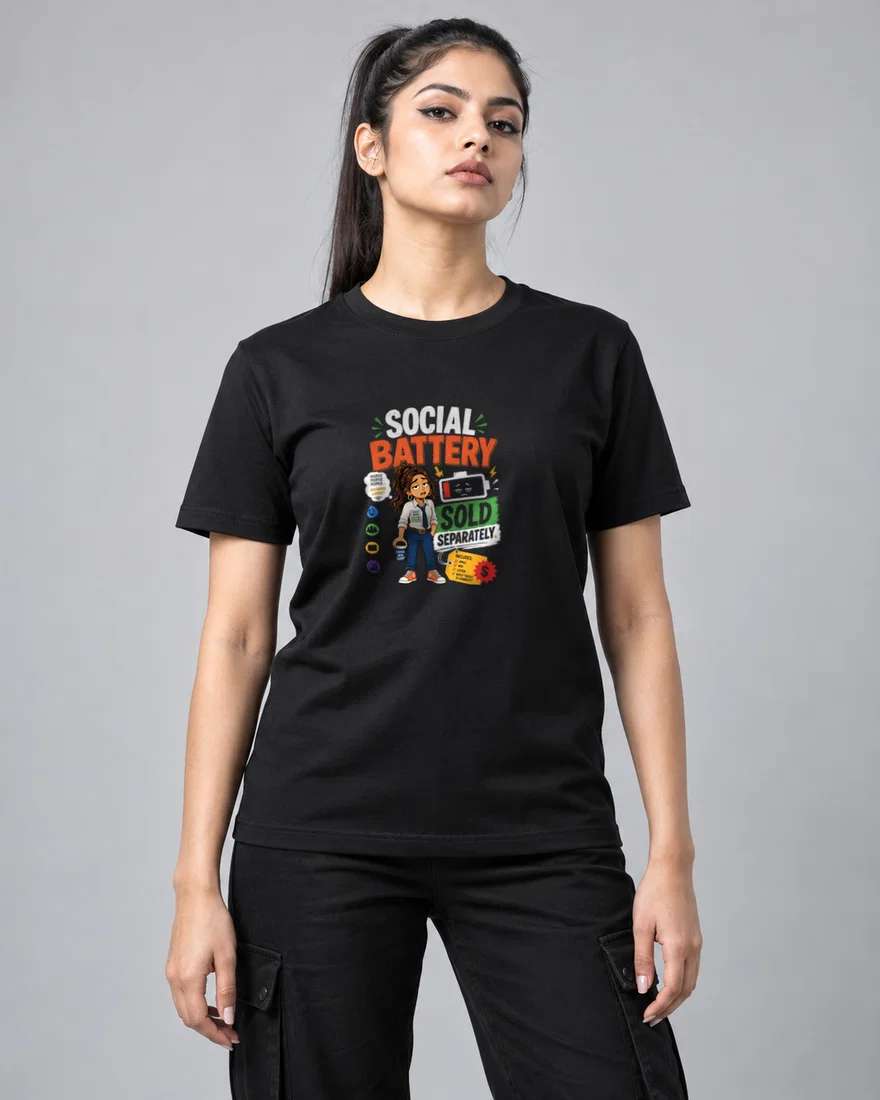 Social Battery Sold Separately. (Black) printed T-shirt, black