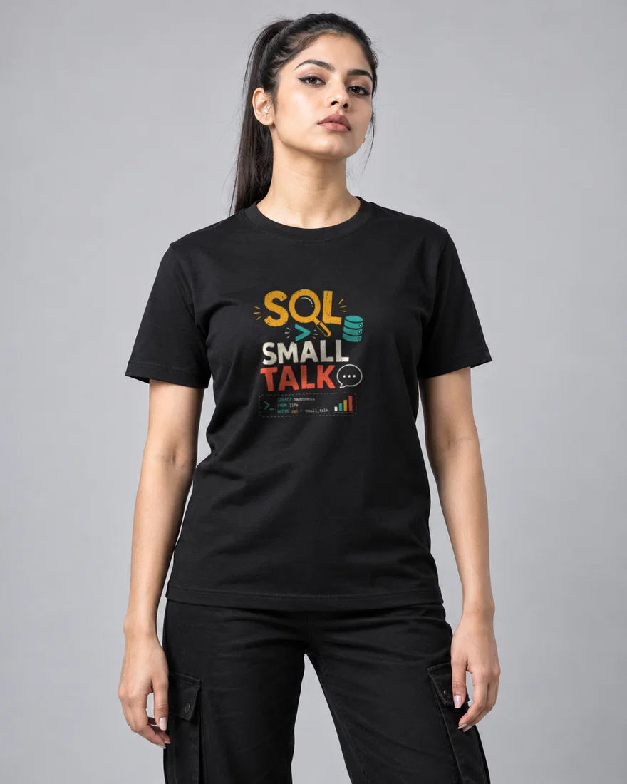 SQL Small Talk printed T-shirt, black