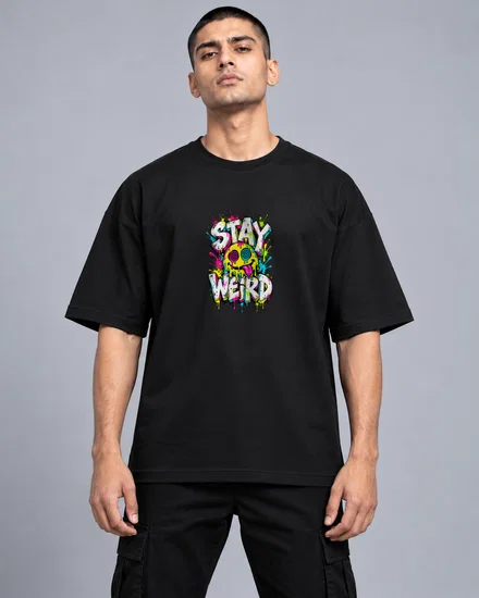 Stay Weird Melting Graffiti Smiley printed T-shirt for men and women