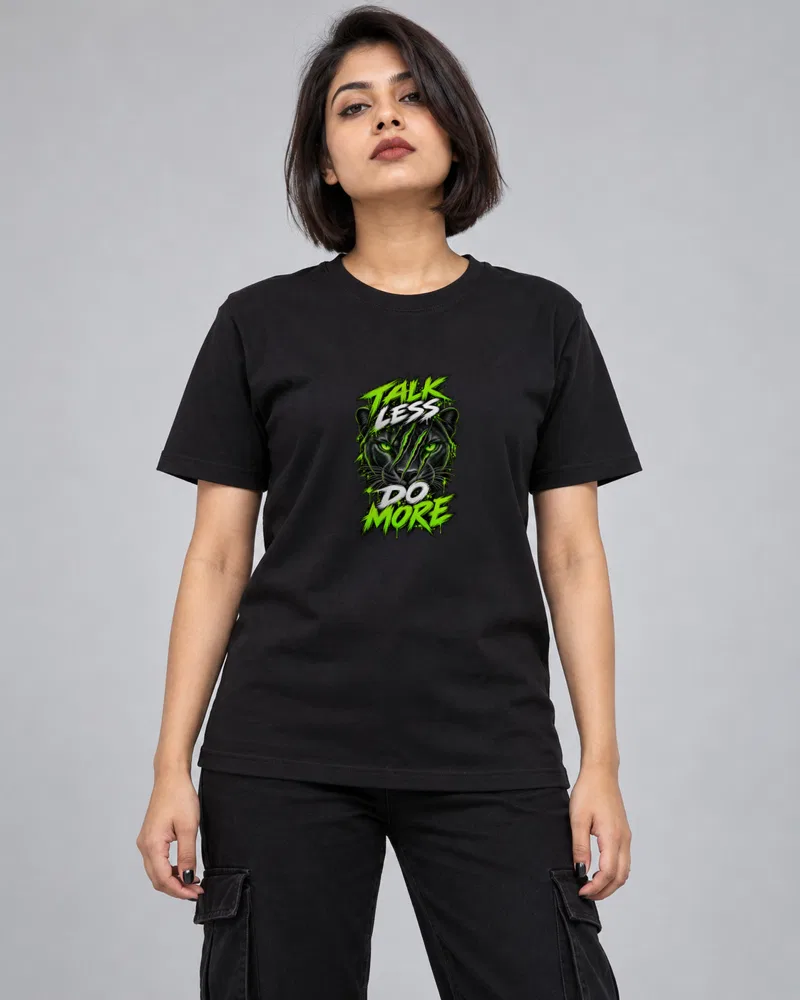 Talk Less Do More Panther printed T-shirt, black