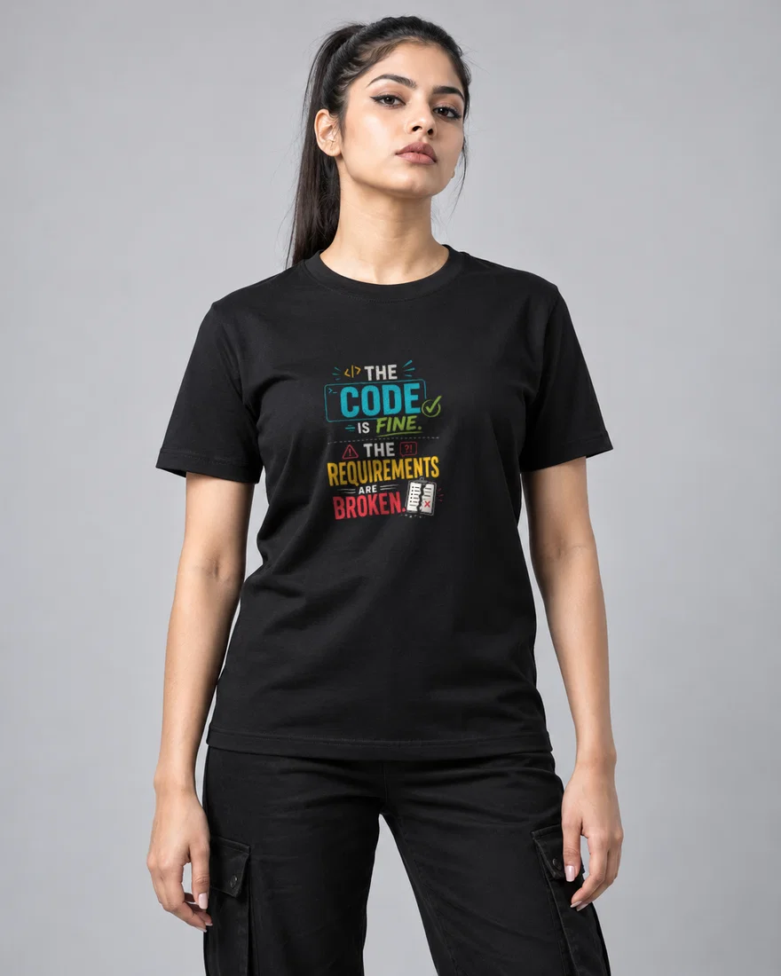 The code is fine. The requirements are broken printed T-shirt, black