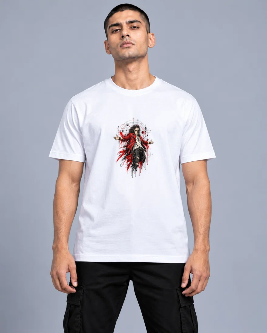 Triumphant Rockstar In Red And Ink printed T-shirt, white