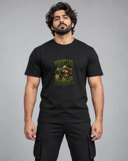 Unplug and Explore Camera printed T-shirt for men