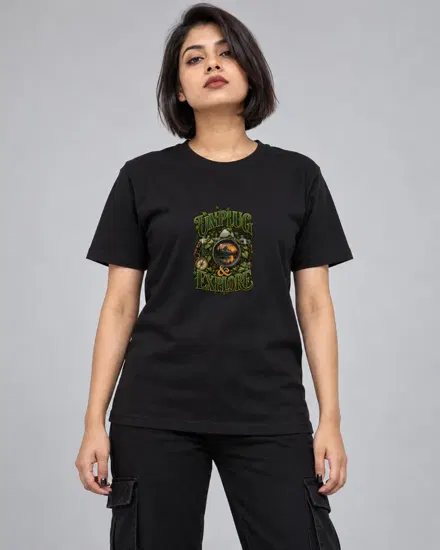 Unplug and Explore Camera printed T-shirt for men and women