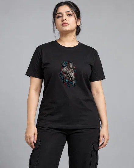Viking Warrior With Raven printed T-shirt for women